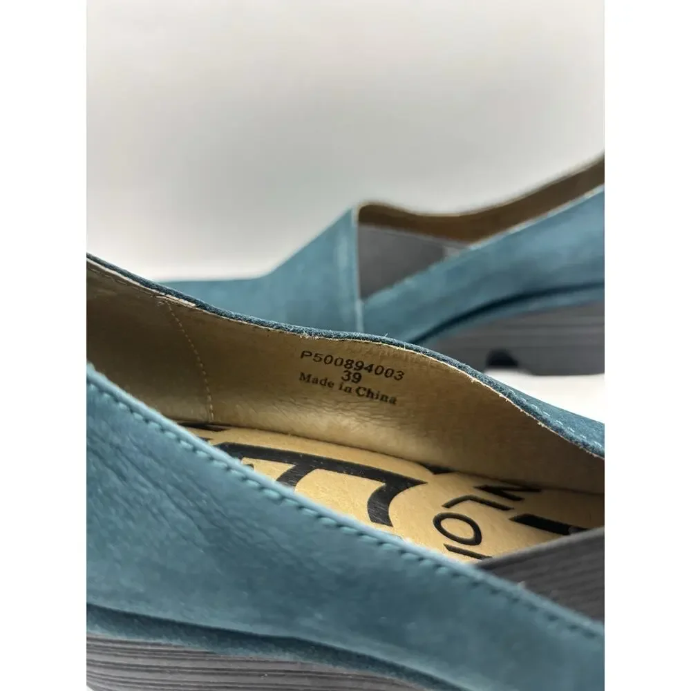 Fly London Peso Leather Blue Wedges Size 39 (Women 8-8.5)